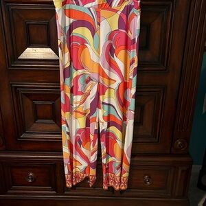 Boston Proper Multicolor Swirl Wide Leg Pant. Pink, Orange, Yellow, Blue